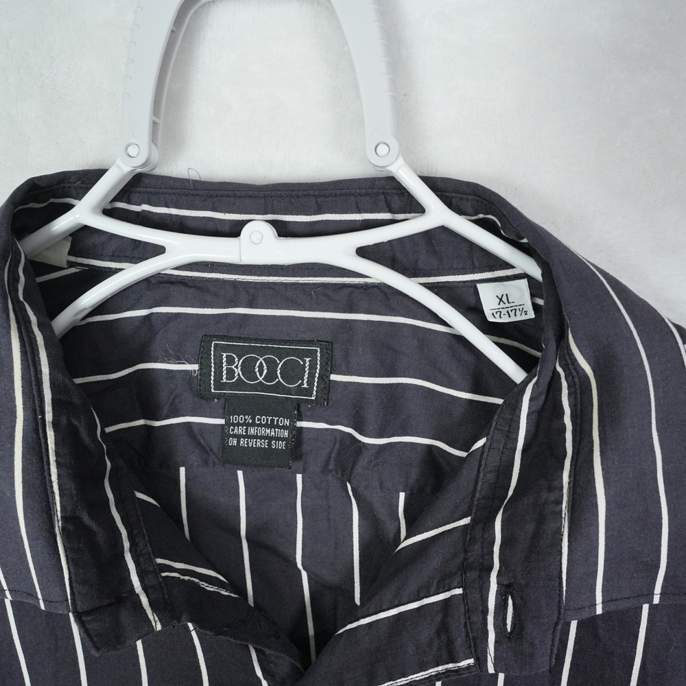 Bocci Mens XL Gray White Striped Cotton Long Sleeve Button Down Shirt XL 17-17.5 - Picture 3 of 8